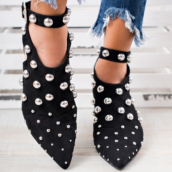Shoes - HP! Silver Metal Studded Black Booties